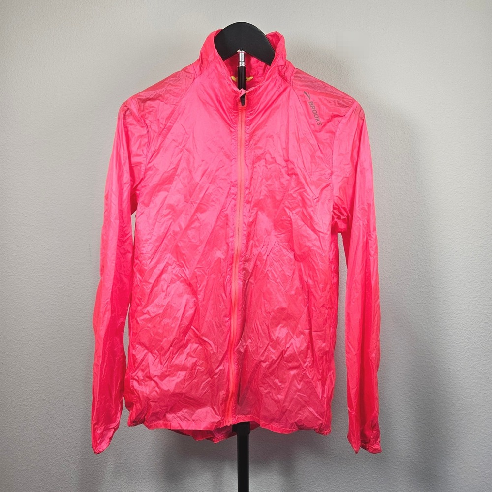 Brooks Windbreaker Jacket Womens Medium Pink Full Zip Athletic Gorpcore